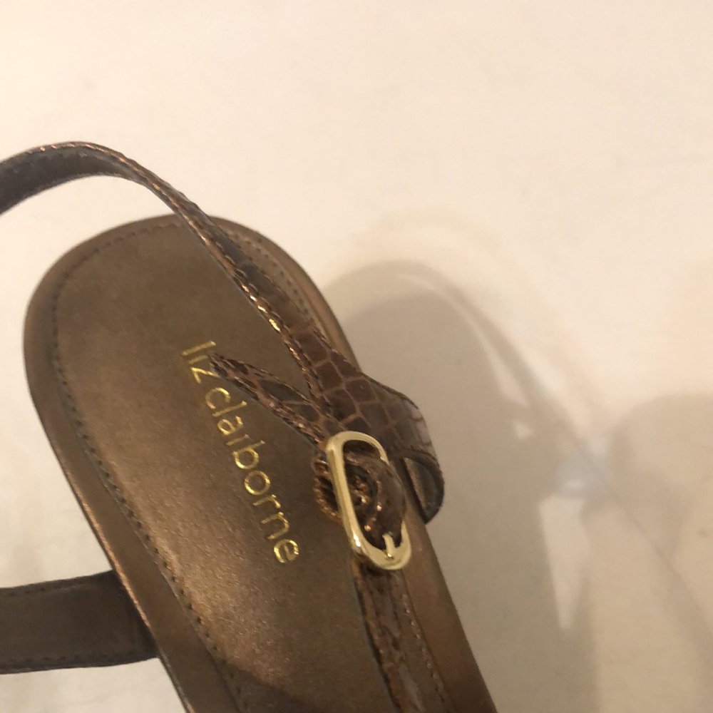 Liz Claiborne wedge sandals in size 8 1/2. Leather in brassy color. - Picture 2 of 6